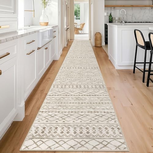 KUTA Long Hallway Runner Rug 2.6x18 Washable, Moroccan Vintage Beige Boho - Image 3