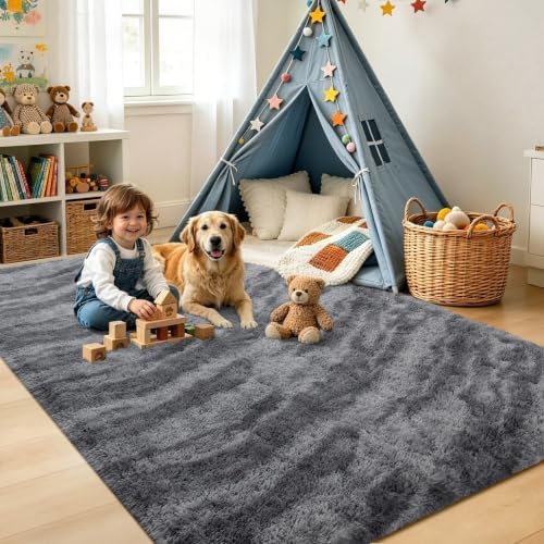 5x7 Grey Fluffy Soft Area Rug Non-Slip - Image 4