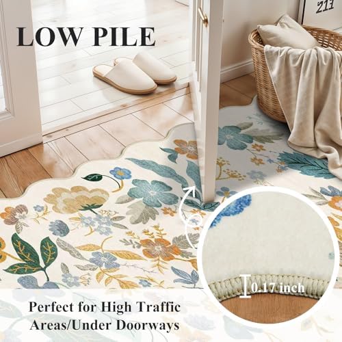 2x3 Rug Washable Runner for Entryway: Non Slip Floral Small Area Rug Cream - Image 6