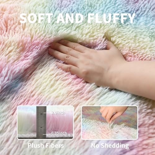 5x8 Rainbow Unicorn Fluffy Shag Rug - Image 3