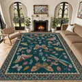 10x12 Area Rug Living Room: Soft Floral Washable Carpet Teal by EXPEDIX