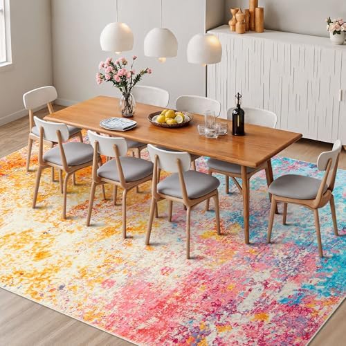 Rugflix 7x9 Area Rugs for Living Room, Washable Colorful Rainbow Large Rug - Image 3