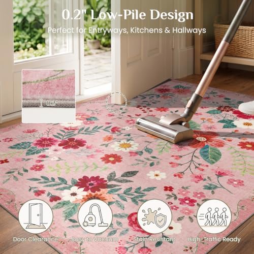 JOLLYVOGUE Floral Area Rug 2x3, Washable Rug - Image 6