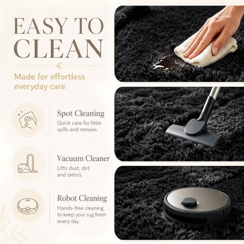 2x6 Black Fluffy Runner Rug for Hallway and Bedroom, Washable Soft Shaggy Carpet - Image 7