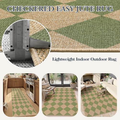 Lahome Checkered Easy Jute Hallway Runner Rug, 2x8 Outdoor Rugs Washable - Image 6