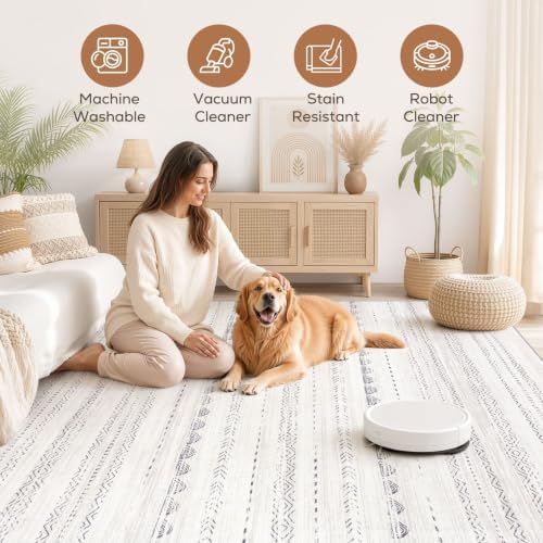 Nakagishi Boho 7x9 Area Rug Living Room Rugs Machine Washable Gray - Image 3
