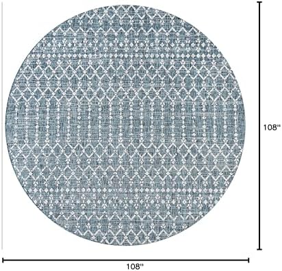 JONATHAN Y Moroccan Geometric Indoor Outdoor Round Area Rug 9 Ft Teal/Gray - Image 2