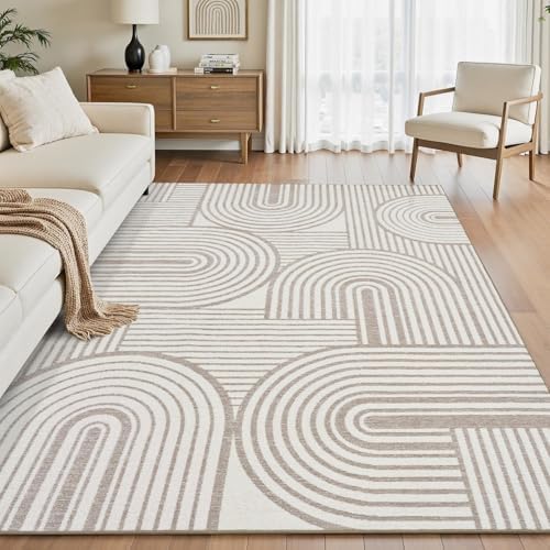 Beige Neutral 5x7 Area Rugs Textured Tufted Rugs by Engiw