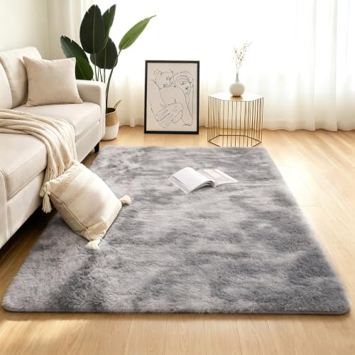 3x5 Light Grey Fluffy Area Rug for Bedroom and Living Room, Washable Soft Shag - Image 4