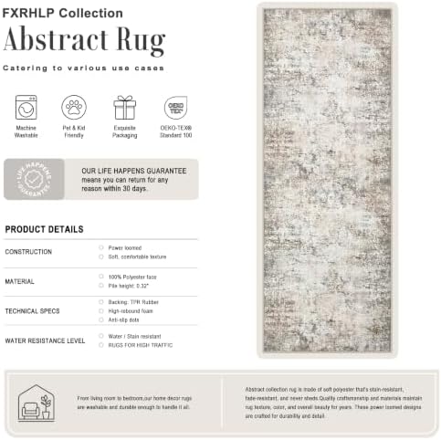 3x8 Washable Runner Rug：Modern Abstract Kitchen Soft Carpet Brown - Image 2