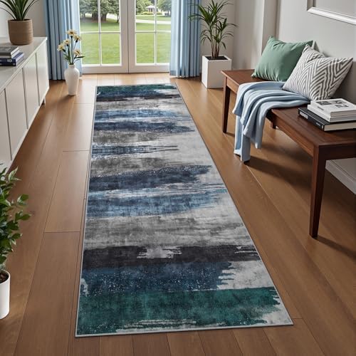Ciicool 3x8 Runner Rugs for Hallway Kitchen, Modern Abstract Washable Navy - Image 3