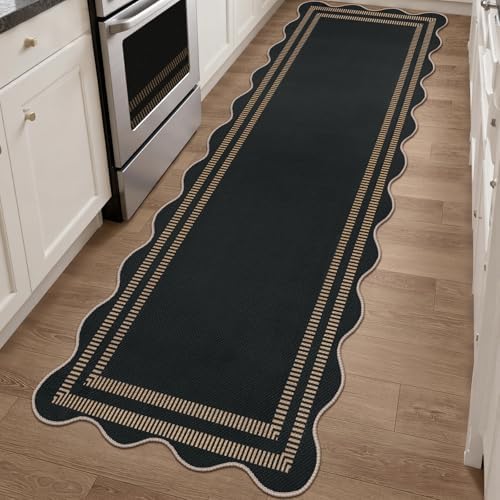 Scalloped 2.6x8 Kitchen Runner Rug, Washable Rugs by LORWER