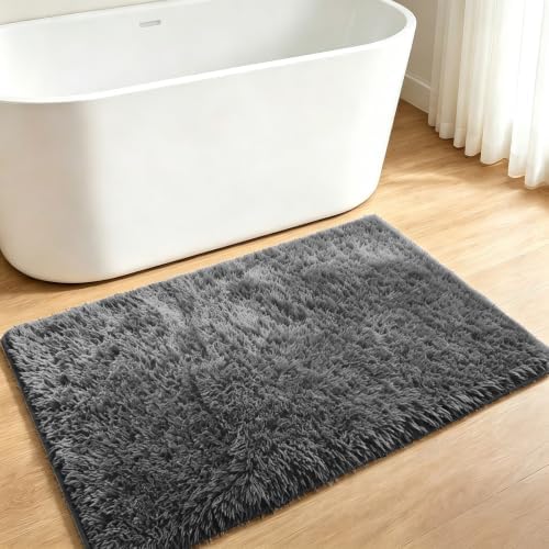2x3 Dark Grey Fluffy Area Rug for Bedroom and Bedside, Washable Soft Shag Carpet - Image 2