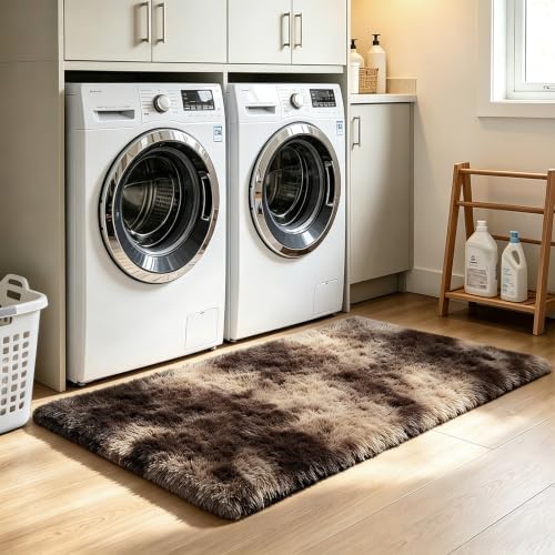Mottled Brown 2x6 Area Rug for Bedroom, Fluffy Rug Small Rug Bedside Carpet - Image 3
