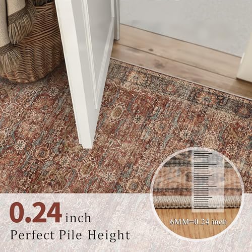 5x7 Washable Rug for Living Room Brick Red Vintage Distressed Bedroom Rug - Image 6
