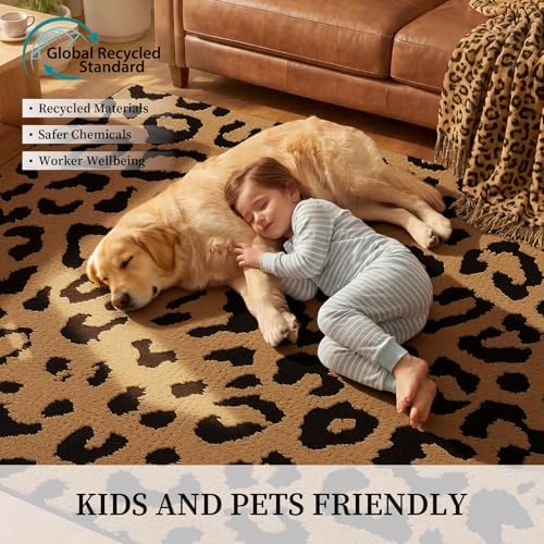 YIHOUSE 4×6 Ft Leopard Area Rugs, Washable High-Low Pile Plush Soft Rug - Image 5