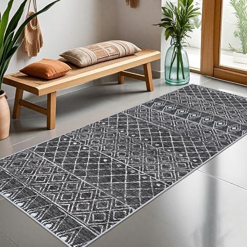3x6 Moroccan Runner Rug Washable: Non Slip Pets Friendly Runners Black - Image 3
