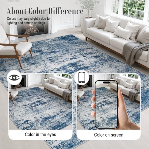 2x6 Washable Runner Rug：Modern Abstract Kitchen Soft Carpet Blue - Image 6