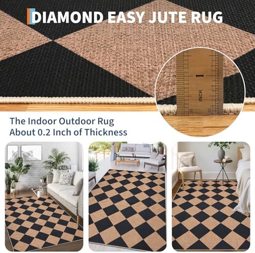 Garvee 2x6 Easy Jute Porch Rug Modern Geometric Runner Rug - Image 7