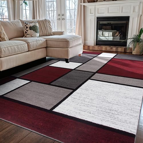 Rugshop Geometric Boxes Modern Non-Shedding Area Rug Red 5'3" x 7'3" by Rugshop