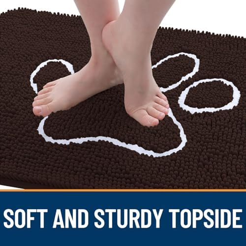 OLANLY Dog Door Mat for Muddy Paws 70x46, Paw Print Design Chenille Mud Mat - Image 4