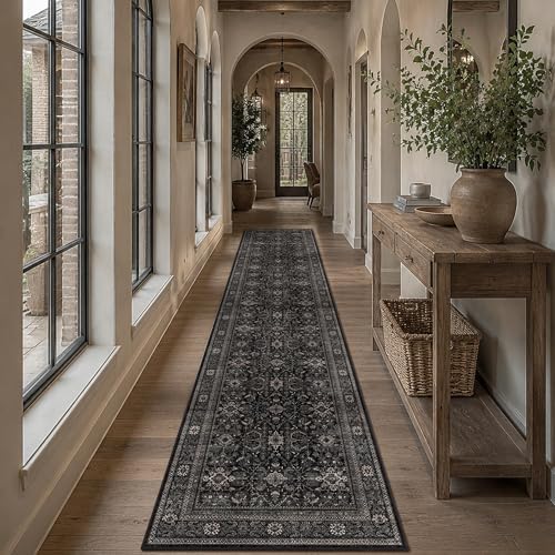 Schweek 2x10 Kitchen Runner Rug Washable Non Slip Hallway Runners Black by Schweek