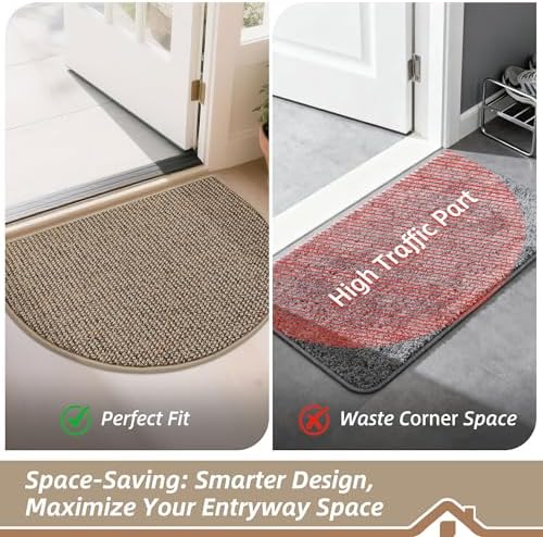 BEQHAUSE Dirt Trapper Door Mat 26" x 40" Half Circle Non Slip Rugs - Image 6
