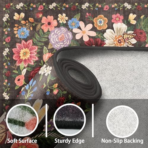 Black Brown Floral Area Rug 6x9 - Image 5