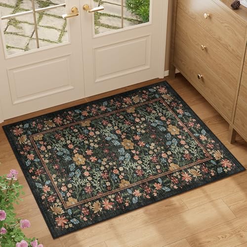 DUKINO 2x3 Entryway Rug, Washable Vintage Floral Area Rug - Image 3