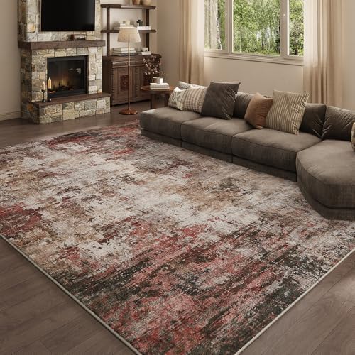 9x12 Rust Red Multi Washable Area Rug by Unknown
