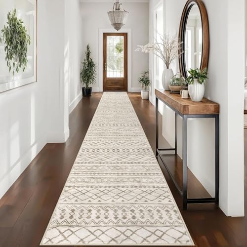 KUTA Boho Long Runners for Hallways 2.6x16 ft Moroccan Beige Washable by KUTA