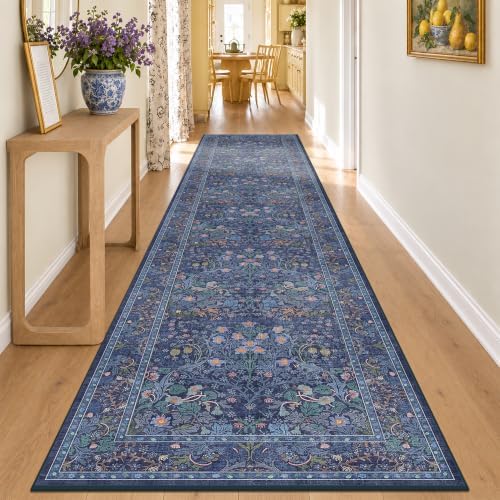 Dark Blue 3x12 Extra Long Wide Runner Rug by HazoHaus