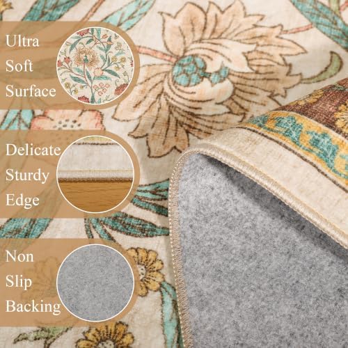 DUKINO 9x12 Area Rug for Living Room, Vintage Floral Washable Rug - Image 6