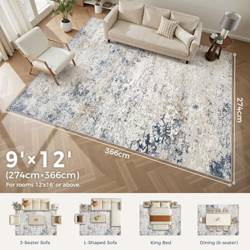 DMOYEST Area Rug Living Room Rugs 9x12 Washable Abstract Beige Blue Carpet - Image 2