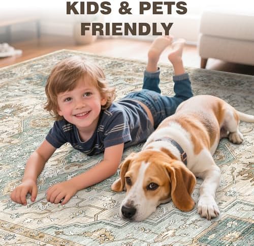 Washable 2x3 Area Rug, Non Slip Small Entryway Rugs Green/Beige - Image 6