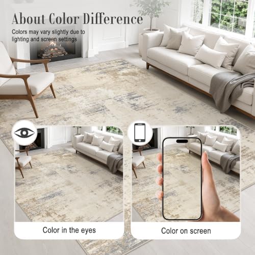 2.6x10 Washable Runner Rug:Modern Abstract Soft Carpet Beige Brown - Image 6