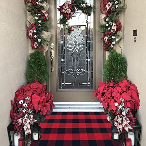 Red and Black Plaid Rug, Cotton Woven Rug - Image 2