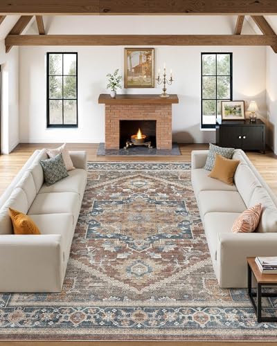 Washable Area Rug-5X7 Vintage Neutral Soft Antique Red - Image 2