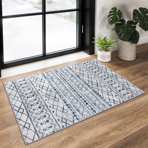 KUTA Boho Geometric Area Rugs 2x3 Blue White Entryway Rug by KUTA