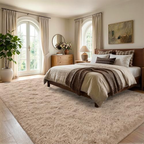 6x9 Large Beige Fluffy Soft Area Rug Non-Slip - Image 3