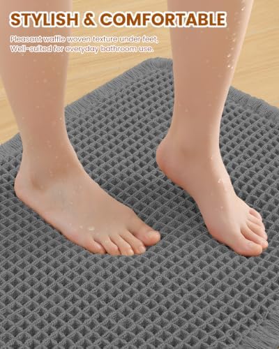 Smiry Waffle Bath Mat 72X24, Extra Soft Absorbent Bathroom Rugs, Dark Grey - Image 4