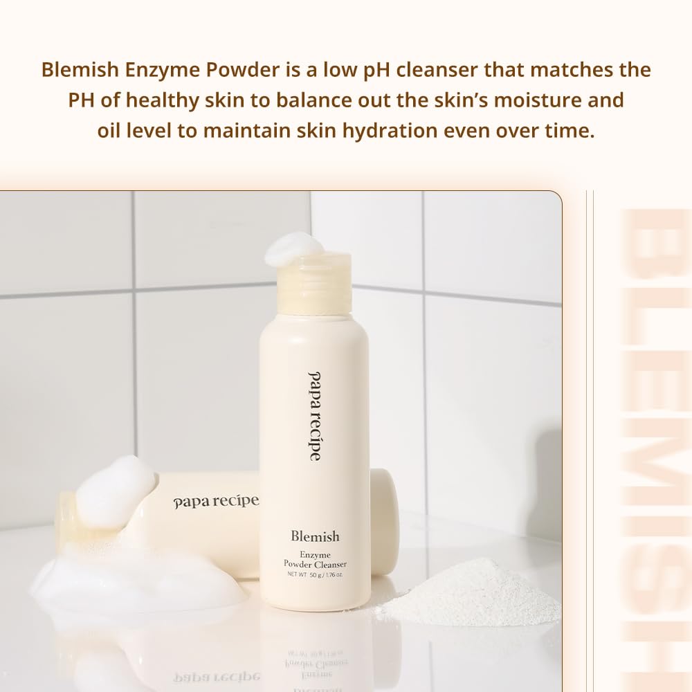 Papa Recipe Blemish Enzyme Powder Rice Cleanser – Gentle Triple Exfoliation with Papain, PHA & Rice Powder – Low pH Korean Skincare Face Wash for Clearer, Radiant Skin