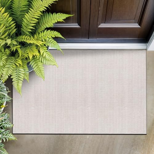 Beverly Rug Easy Jute Off White Entry Rug 2x3 Solid Washable Durable Outdoor by BeverlyRug