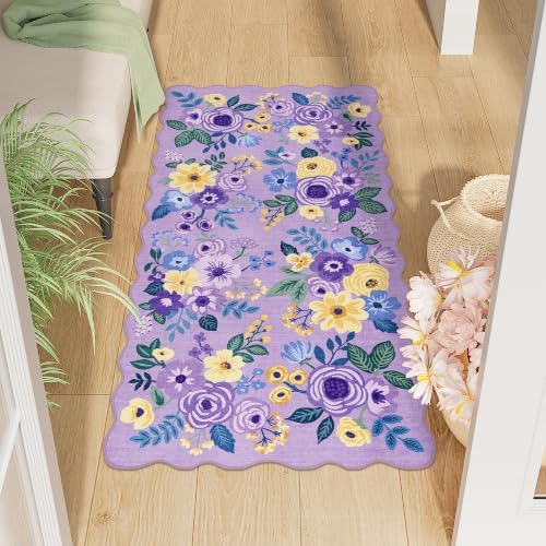DUKINO 2x4 Rug for Entryway, Floral Washable Kitchen Rugs Non Slip by DUKINO