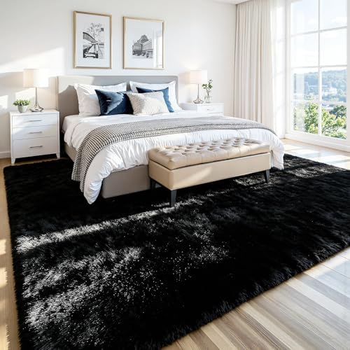 6x9 Fluffy Area Rug for Living Room: Soft Non-Slip Black Bedroom Carpet - Image 3