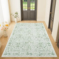DUKINO 4x6 Rug for Living Room, Washable Vintage Floral Area Rug Sage Green by DUKINO