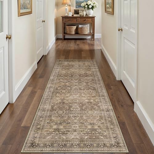 HUGEAR 2x6 Brown Vintage Distressed Washable Runner Rug by HUGEAR