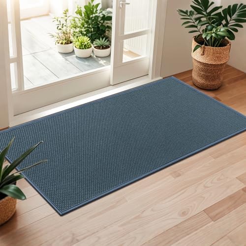 LEKEEPGO Door Mat 24"x47", Non Slip Door Mat Indoor Entrance, Cyan Blue by LEKEEPGO