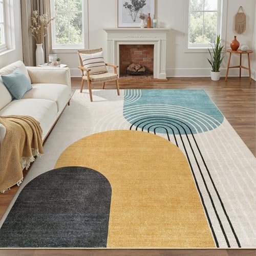 DCX Abstract Washable 6x8 Rug, Non Slip Low Pile Rug by DCXWashableRug