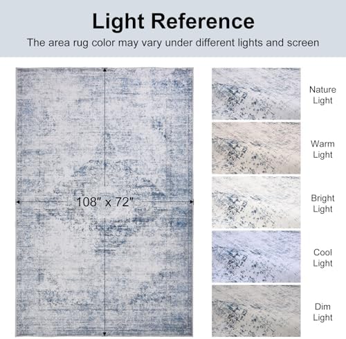 Washable Area Rug 6x9 for Living Room, Non-Slip Backing, Distressed Blue - Image 4